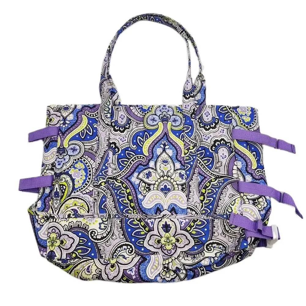 Laura Ashley Seaside Beach Tote Purple Green Paisley Bag Vacation Picnic